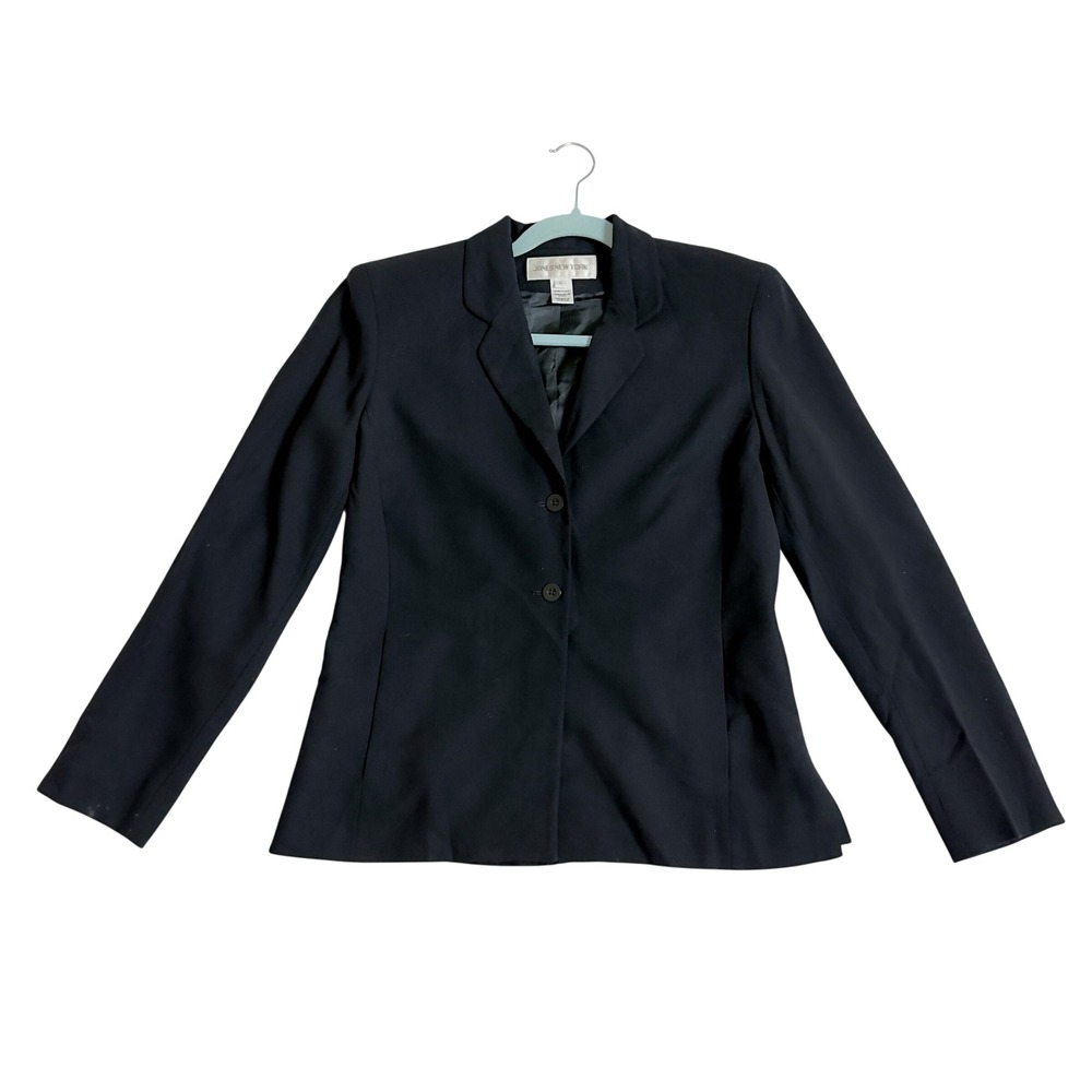 Jones New York Black Wool Blazer Two Button Lined Made USA Office Siren Size 6